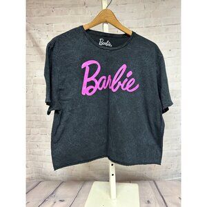 80s Style Cropped Barbie T Shirt Gray Black Pink Logo Womens XL Casual